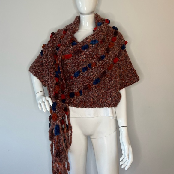 ANTHROPOLOGIE Hand Knit by DOLLIE Pom Pom Wrap Sweater - Picture 5 of 11